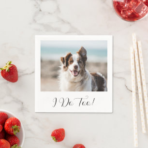 Minimalistisk svart och vit hundfoto-bröllop pappersservett
