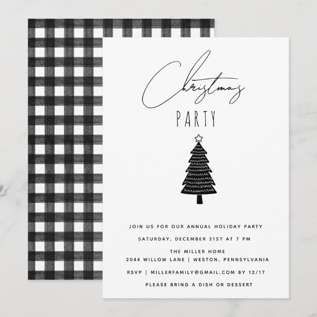 Minimalistisk svart och vit jul Party Inbjudningar (Fram/baksida)