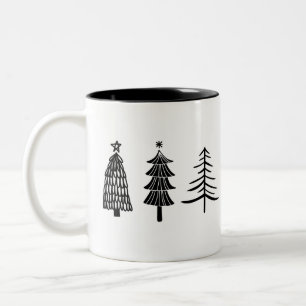 Minimalistisk svart och vit jul Två-Tonad mugg