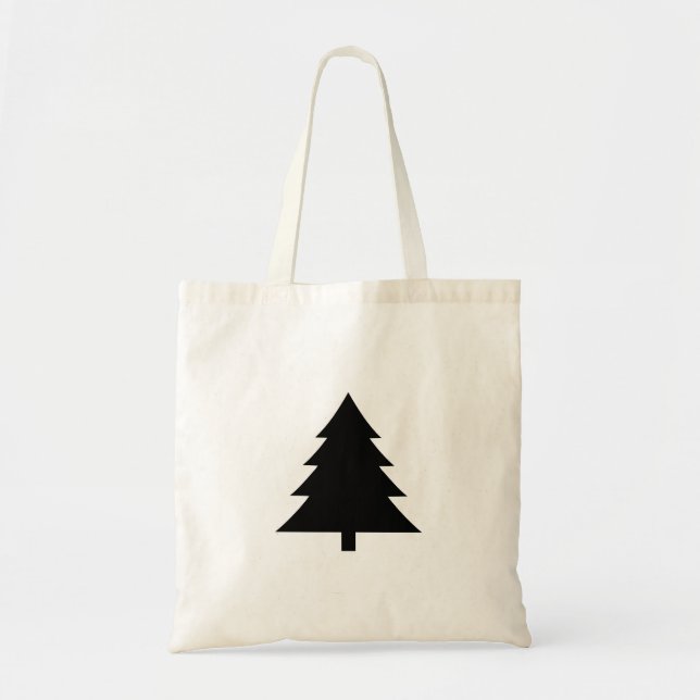 Minimalistisk svart och vit julgransdesign tygkasse (Framsidan)