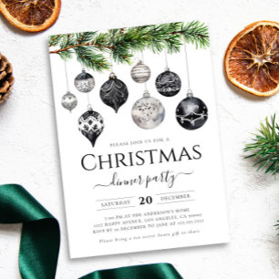 Minimalistisk svart och vit julmiddag Party Inbjudningar
