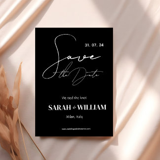 Minimalistisk svart och vit kalligrafi Bröllop Spara Datumet