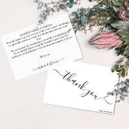 Minimalistisk svart och vit kalligrafi bröllop  tack kort