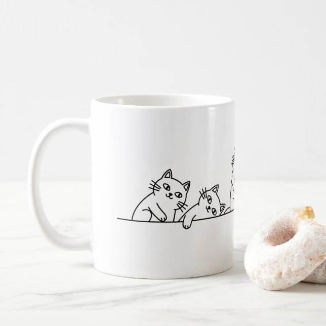 Minimalistisk svart och vit kattälskare kaffekopp (Med munk)