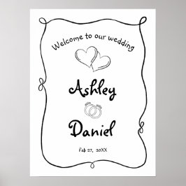 Minimalistisk svart och vit klotter Wedding välkom Poster
