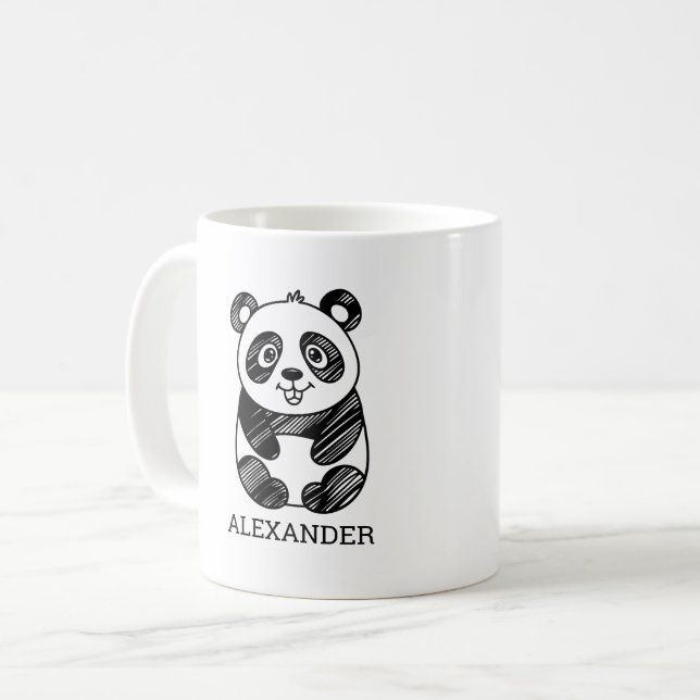 Minimalistisk svart och vit kute Panda Teckning Kaffemugg (Framsida vänster)