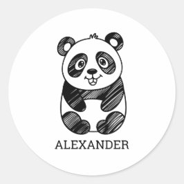Minimalistisk svart och vit kute Panda Teckning Runt Klistermärke