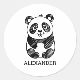Minimalistisk svart och vit kute Panda Teckning Runt Klistermärke