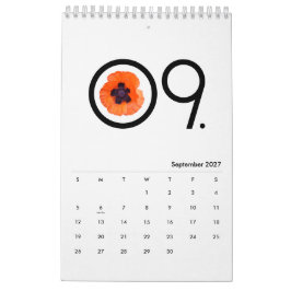 Minimalistisk svart och vit med röd orange poppy kalender