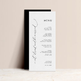 Minimalistisk svart och vit meny för bröllop
