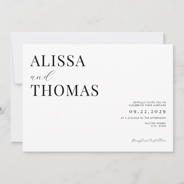 Minimalistisk svart och vit modern Bröllop Inbjudningar (Framsida)
