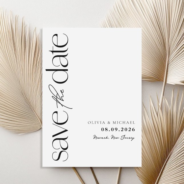 Minimalistisk svart och vit modern Bröllop Spara Datumet (Skapare uppladdad)