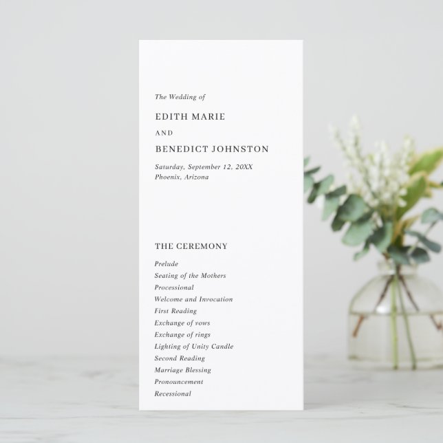 Minimalistisk svart och vit modern bröllopsfest program (Stående Fram)