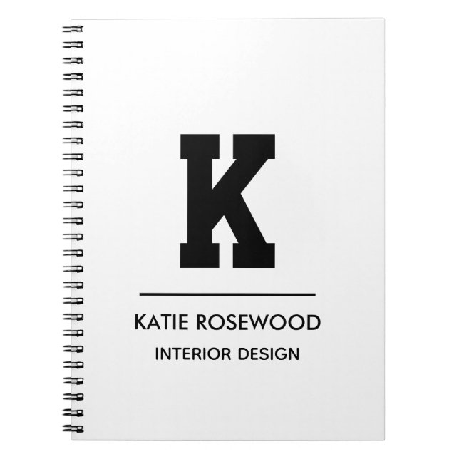 Minimalistisk svart och vit modern monogram-fodral anteckningsbok (Framsidan)