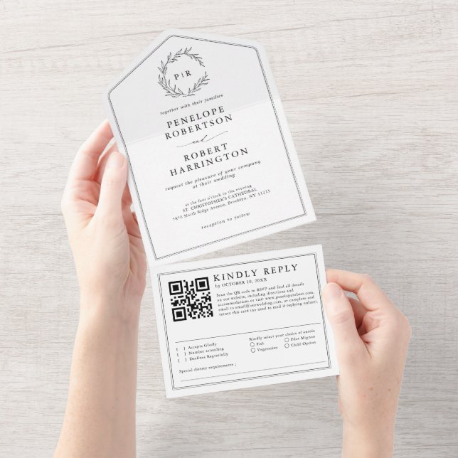 Minimalistisk svart och vit modern QR-kod Bröllop (Tearaway)