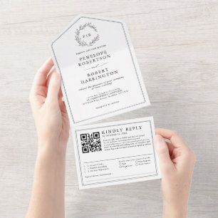 Minimalistisk svart och vit modern QR-kod Bröllop