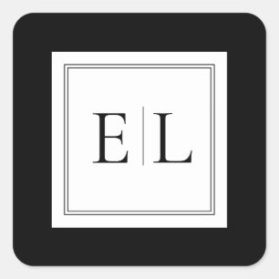 Minimalistisk svart och vit Monogram Bröllop Fyrkantigt Klistermärke