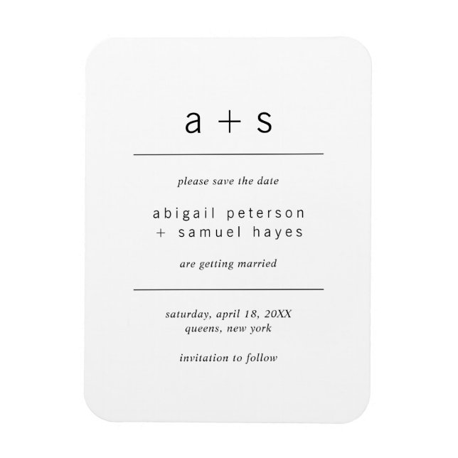 Minimalistisk svart och vit monogram Spara datum Magnet (Vertikal)