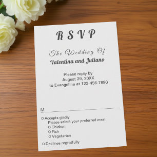 Minimalistisk svart och vit porträttbröllop RSVP OSA Kort