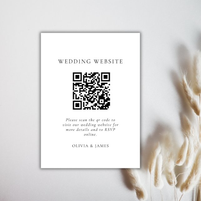 Minimalistisk Svart och Vit QR-kod Bröllop Chic Tilläggskort (Minimal Black and White QR Code Wedding Chic Enclosure Card)