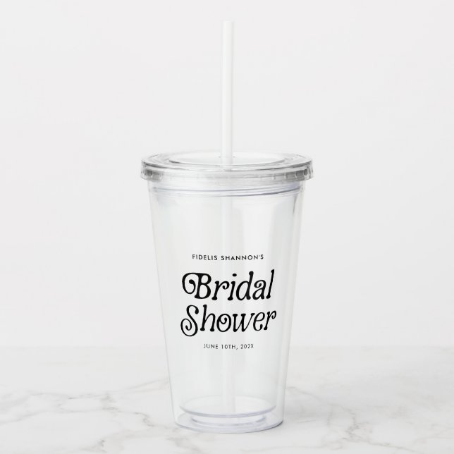 Minimalistisk svart och vit retro bröllopsdusch take away mugg (Framsida)