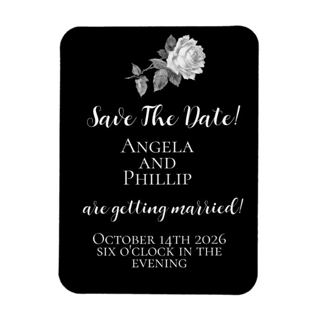 Minimalistisk svart och vit Save the Date Magnet (Vertikal)