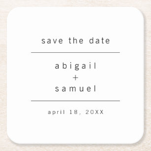 Minimalistisk svart och vit Save the Date Underlägg Papper Kvadrat