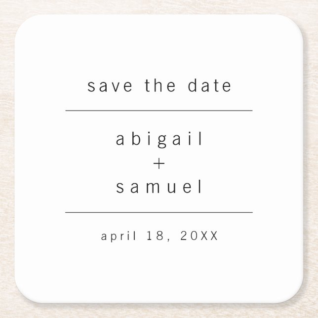 Minimalistisk svart och vit Save the Date Underlägg Papper Kvadrat (Framsidan)