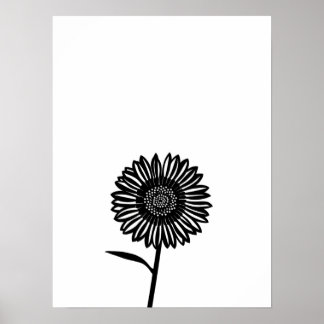 Minimalistisk svart och vit solros poster