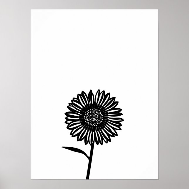 Minimalistisk svart och vit solros poster (Framsidan)