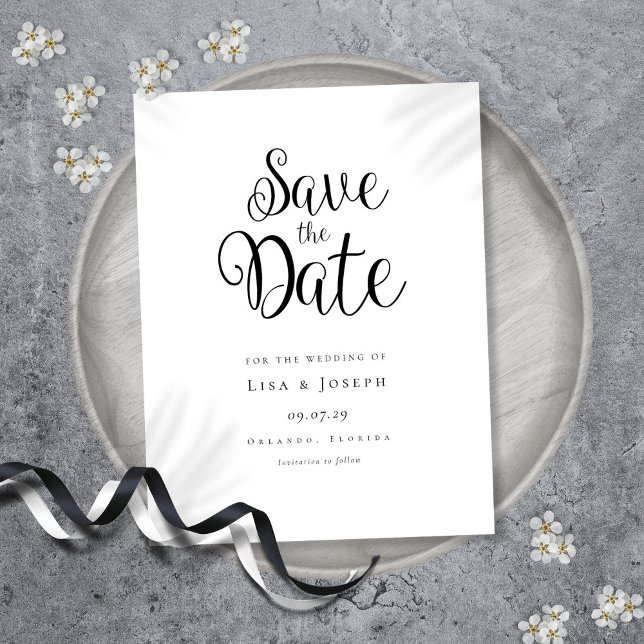 Minimalistisk svart och vit Spara datum Meddelande Vykort (Minimalist Black and White Save the Date Announcement Postcard)