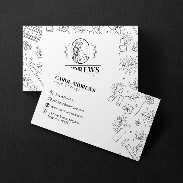 Minimalistisk svart- och vithårsskidor visitkort (Skapare uppladdad)