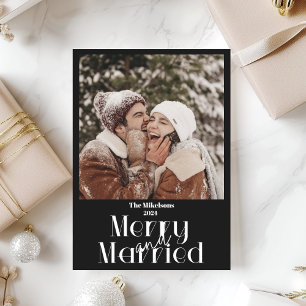 Minimalistisk svart- och vitt foto- merry och gift julkort