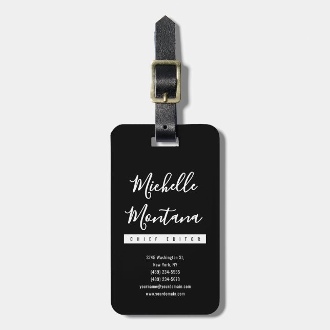 Minimalistisk svart Professionell Modern Bagagebricka (Vertikal Framsida)