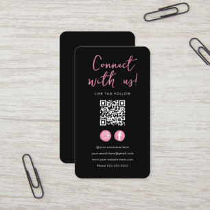 Minimalistisk svart QR-kod för Rosa ansluts med US Visitkort
