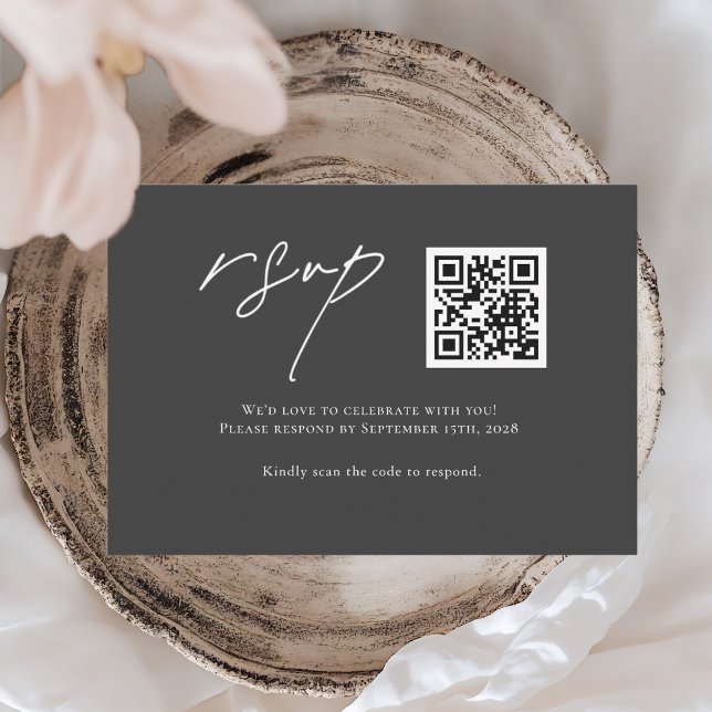 Minimalistisk, svart QR-kod, modern Bröllop OSA Kort (Skapare uppladdad)