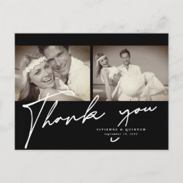 Minimalistisk svart Ram 2-foto Bröllop Tack Vykort