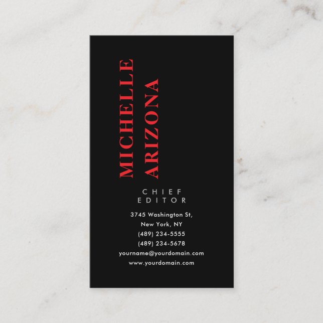 Minimalistisk Svart Röd & Vit Professionell Modern Visitkort (Framsida)