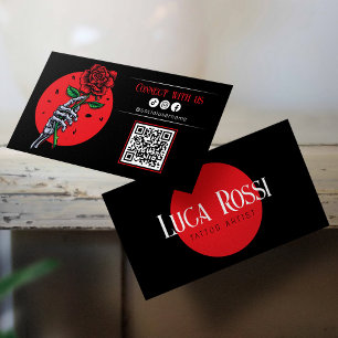 Minimalistisk svart ros tatueringArtist Komma i ko Visitkort
