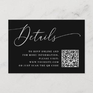 Minimalistisk Svart Script Bröllop-info med QR-kod Tilläggskort