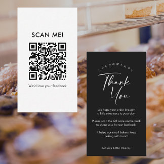 Minimalistisk svart script Lämna en recension QR-k Visitkort