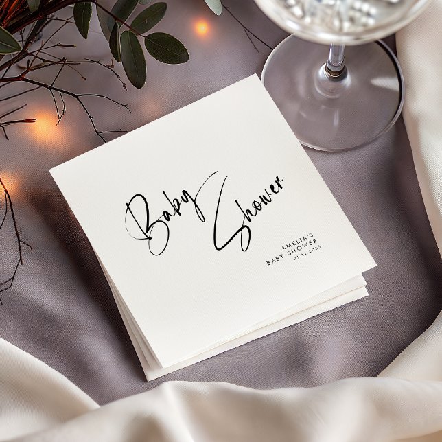 Minimalistisk svart skript Modern Baby Shower Part Pappersservett (Skapare uppladdad)