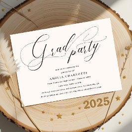 Minimalistisk svart skriptkalligrafi, Grad Party Inbjudningar