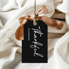 Minimalistisk, svart "tankfull" Thanksgiving Presentetikett