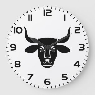 Minimalistisk svart tjurhuvud Ox Silhuett Stor Klocka