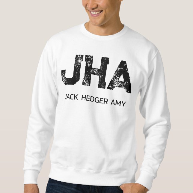 MINIMALISTISK SVART TREDUBBEL BOKSTAV MONOGRAM NAM LÅNG ÄRMAD TRÖJA (Framsida)