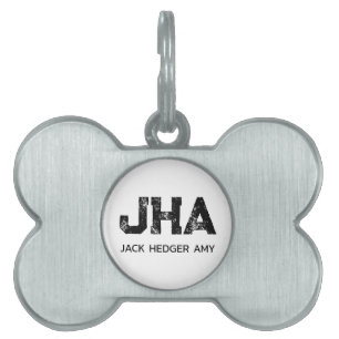 MINIMALISTISK SVART TREFÖRKORTNING MONOGRAM NAMN V ID-bricka HUSDJUR