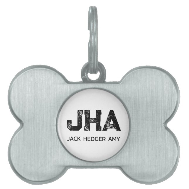 MINIMALISTISK SVART TREFÖRKORTNING MONOGRAM NAMN V ID-bricka HUSDJUR (Framsidan)