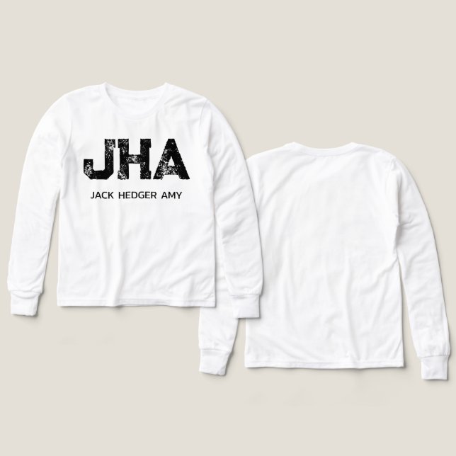 MINIMALISTISK SVART TREFÖRKORTNING MONOGRAM NAMN V T SHIRT (Design framsida och baksida)