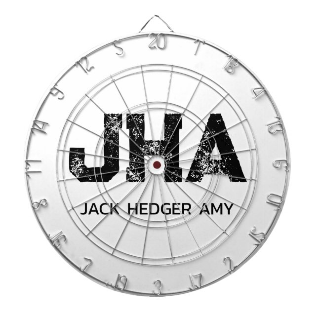 MINIMALISTISK SVART TREMÄRKES MONOGRAM NAMN VIT DARTTAVLA (Framsidan)